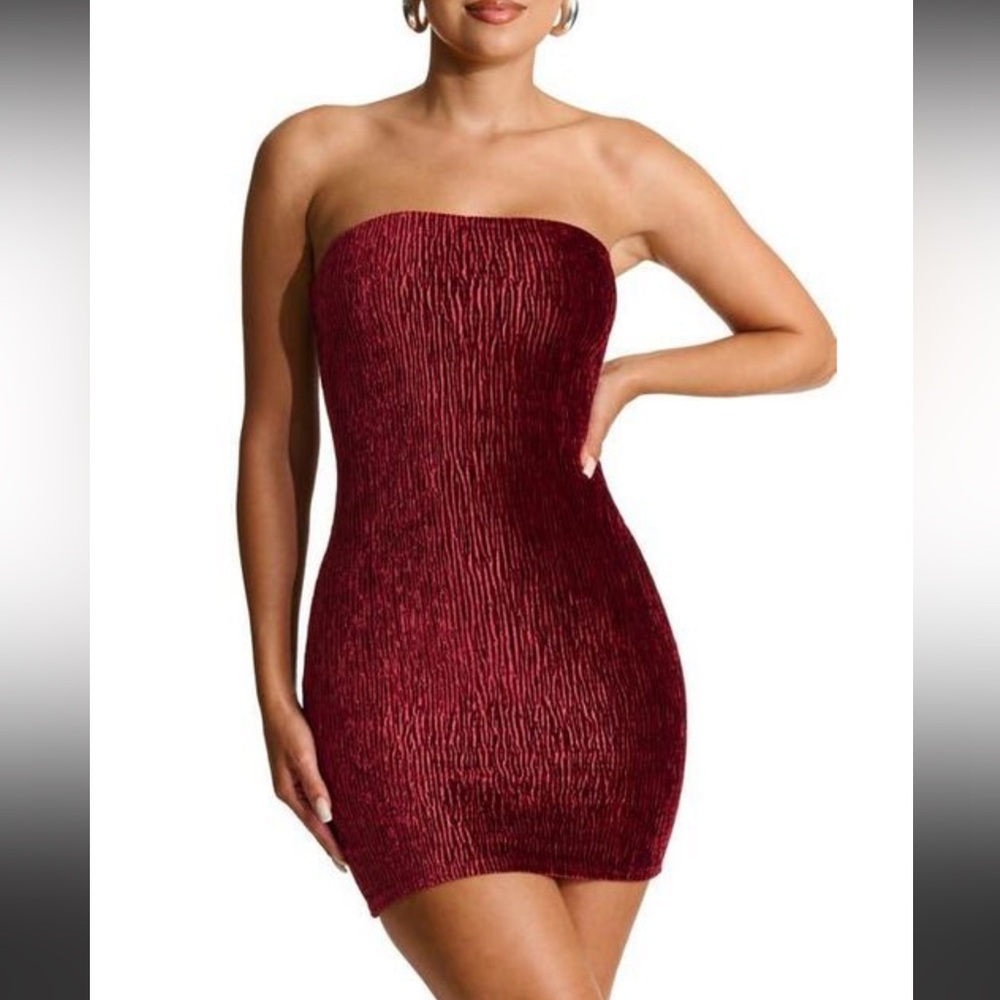 Naked Wardrobe Deep Red Strapless Bodycon Dress